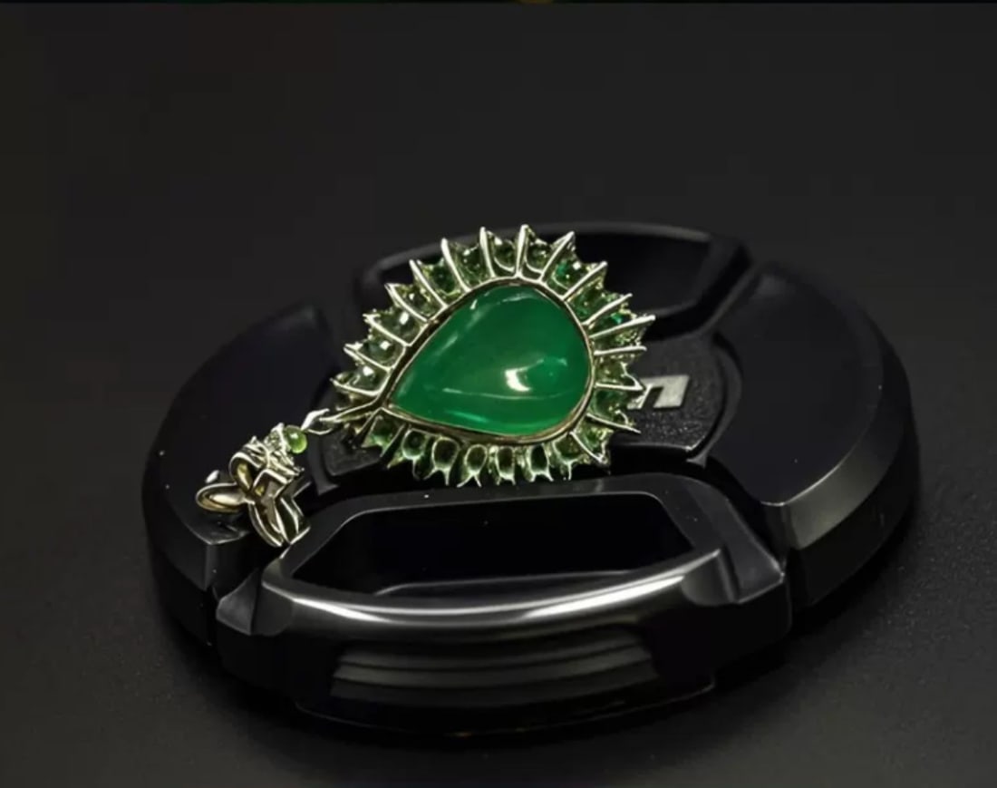 14k Gold 9.87 Ctw Vivid Green Natural Emerald & Sapphire Pendant( Without Chain ) - 2