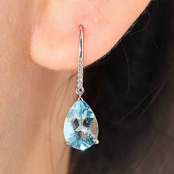 14k Gold 3.06 Ct Natural Aquamarine & Diamond Earrings - 8