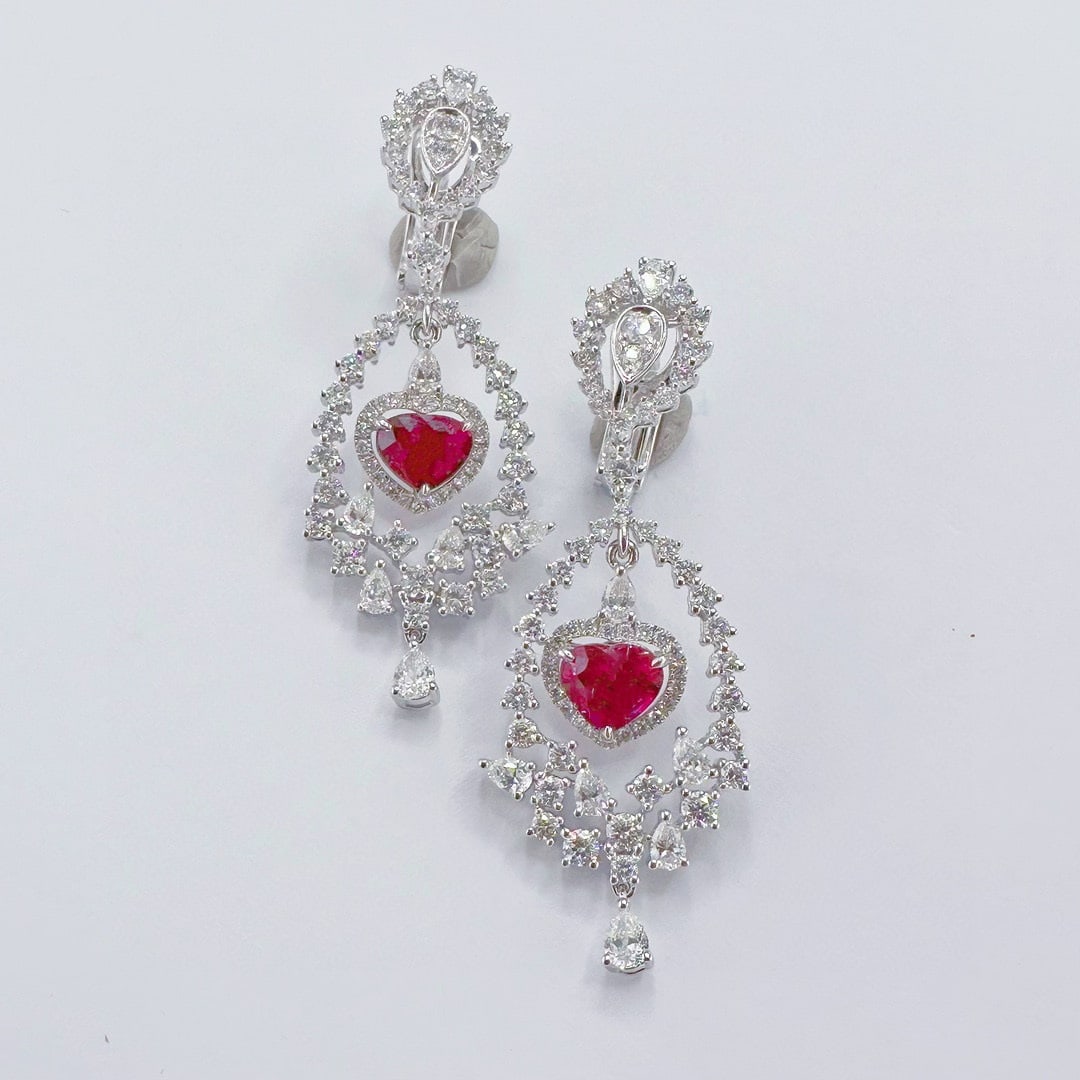 14k Gold 5.37 Ctw Natural Ruby & Diamond Earrings - 2