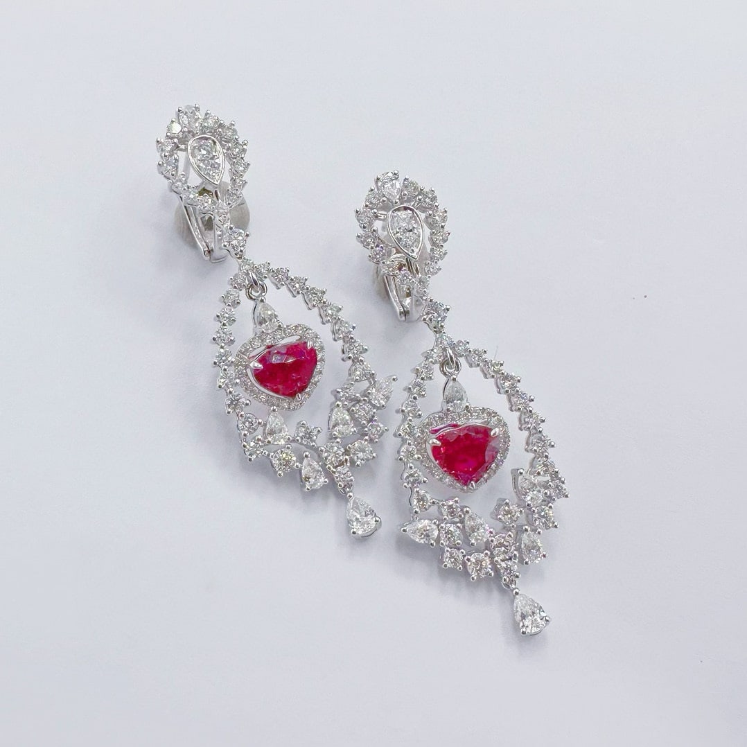 14k Gold 5.37 Ctw Natural Ruby & Diamond Earrings - 3