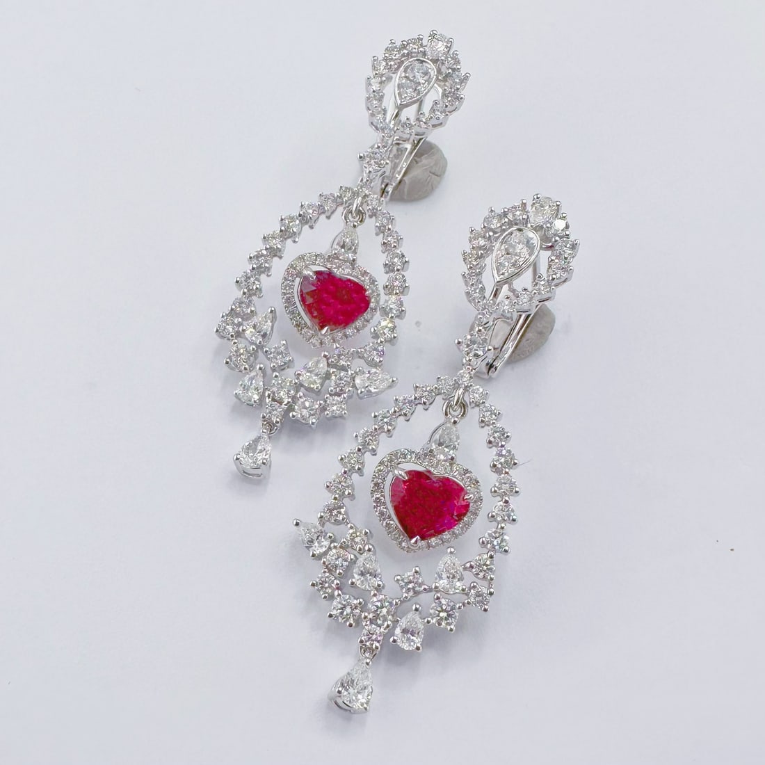 14k Gold 5.37 Ctw Natural Ruby & Diamond Earrings - 4