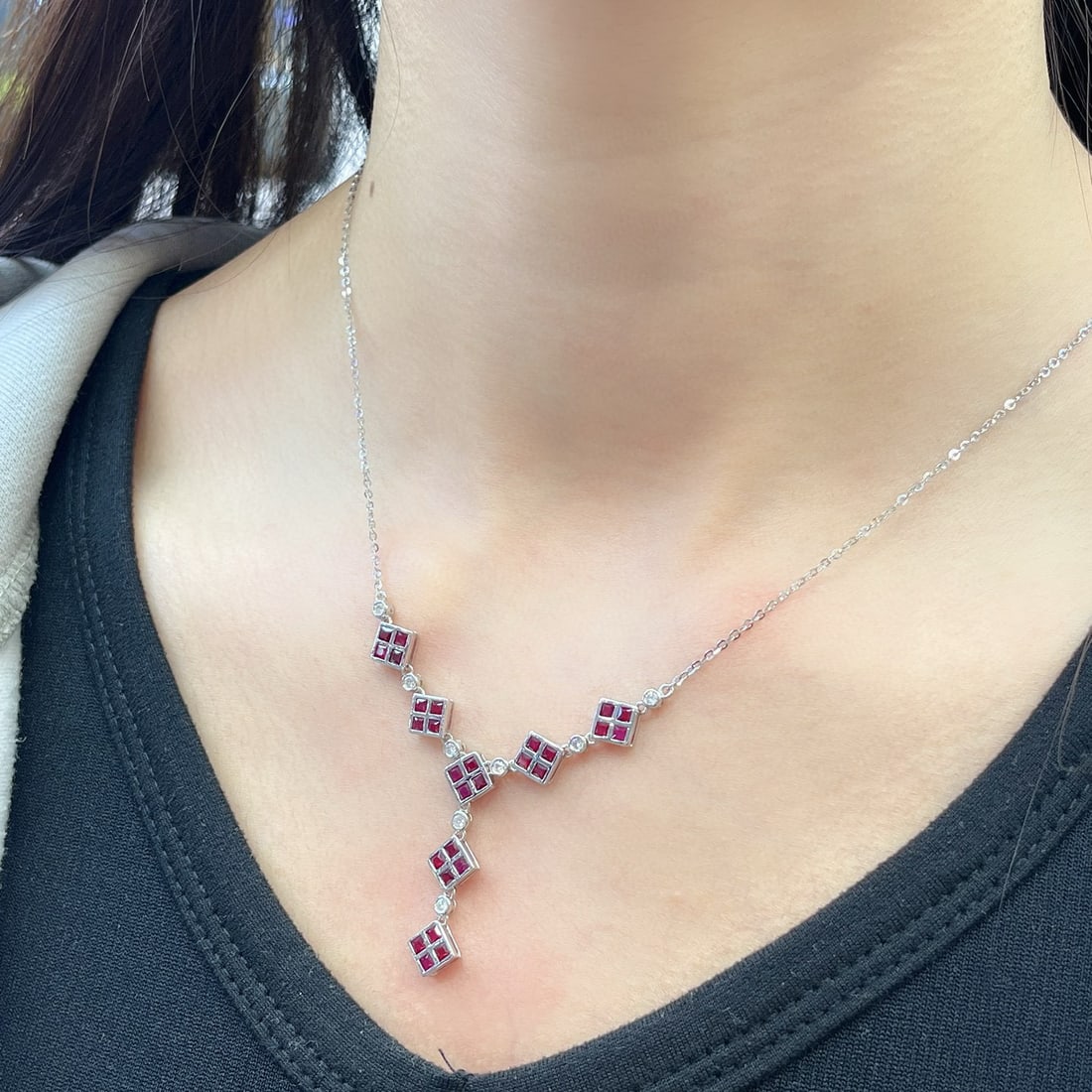 14k Gold 3.02 Ct Natural Ruby & Diamond Necklace - 6