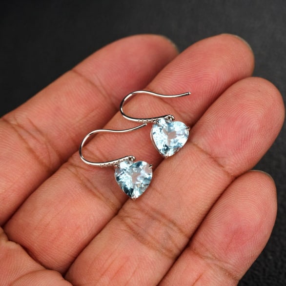 14k Gold 3.43 Ct Natural Aquamarine & Diamond Earrings - 6