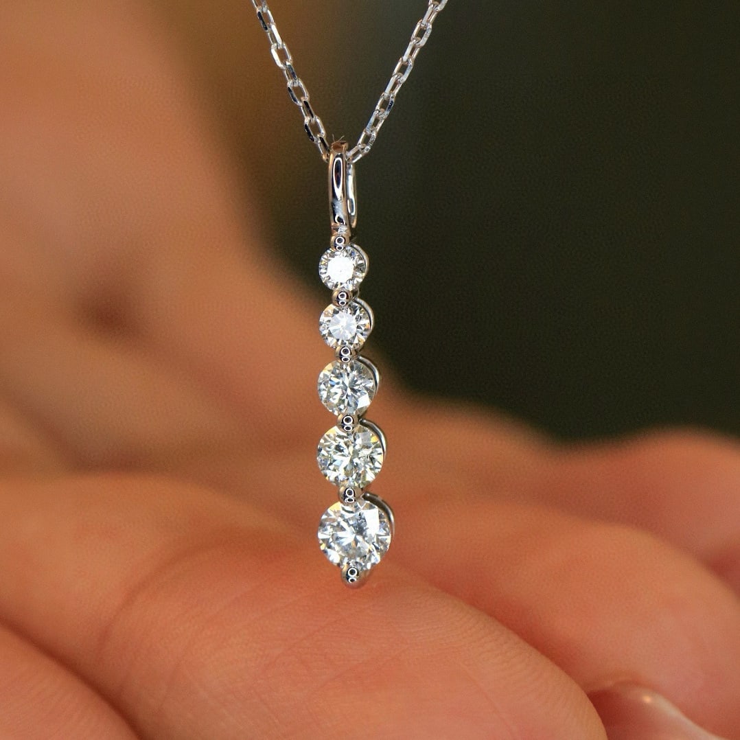 14k Gold 0.45 Ct Natural H Diamond Necklace - 2
