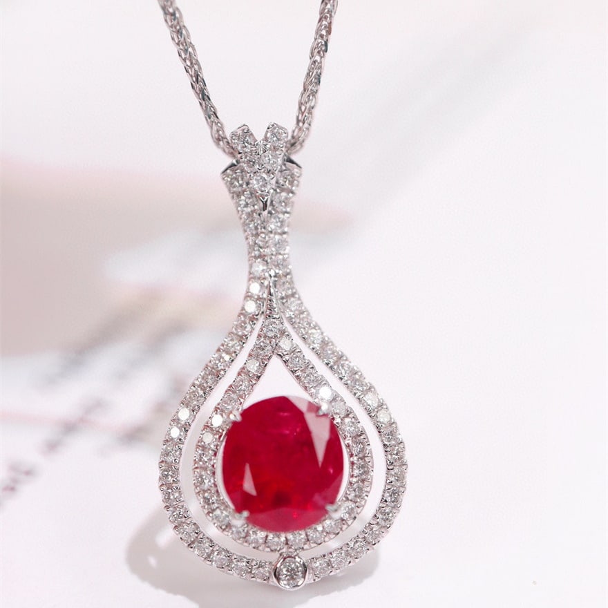 14k Gold 1.9 Ctw Natural Ruby & Diamond Pendant( Without Chain ) - 4
