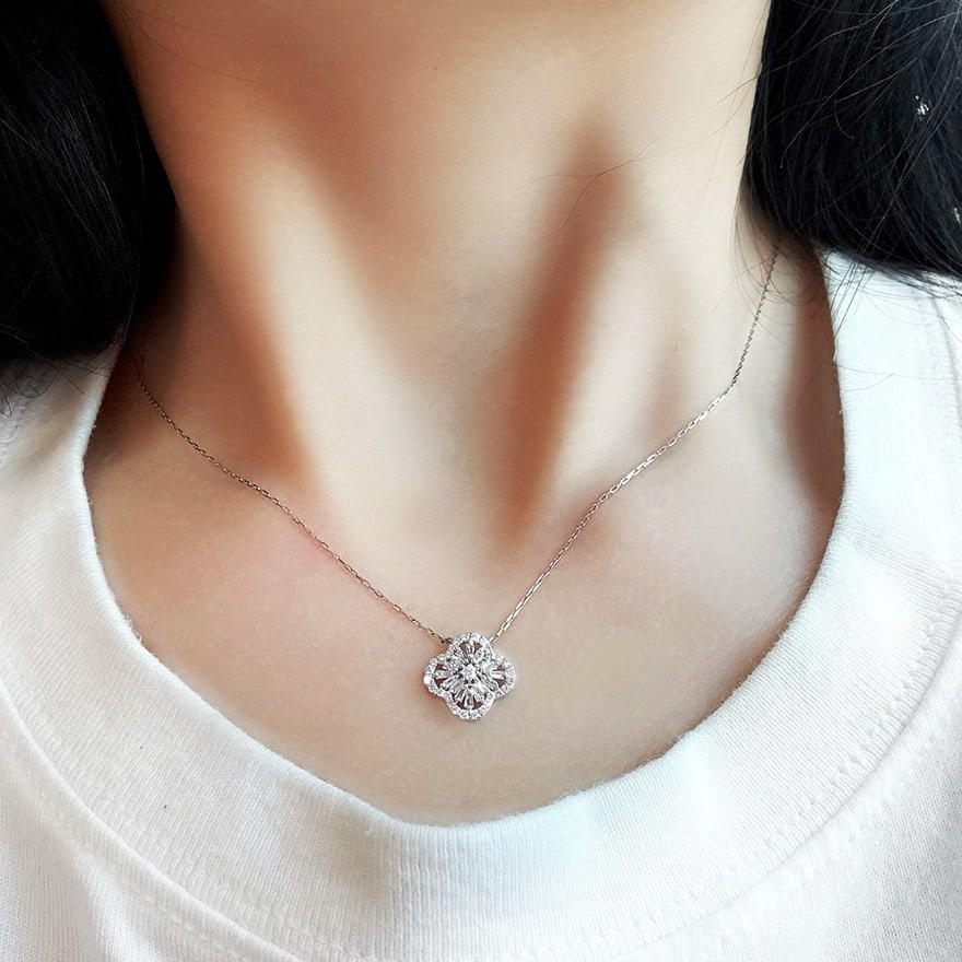 14k Gold 0.43 Ct Natural H Diamond Necklace - 4