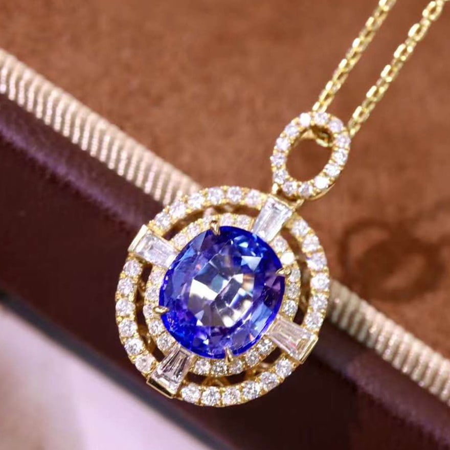 14k Gold 3.18 Ctw Natural Sapphire & Diamond Pendant( Without Chain ): Ref:231090282 // gold content:14k gold // main gemstone:sapphire // shape:oval // carat weight:2. 60ct // color:blue // treatment:natural // // adjacent gemstone 2 : diamond // shape:multiple //
