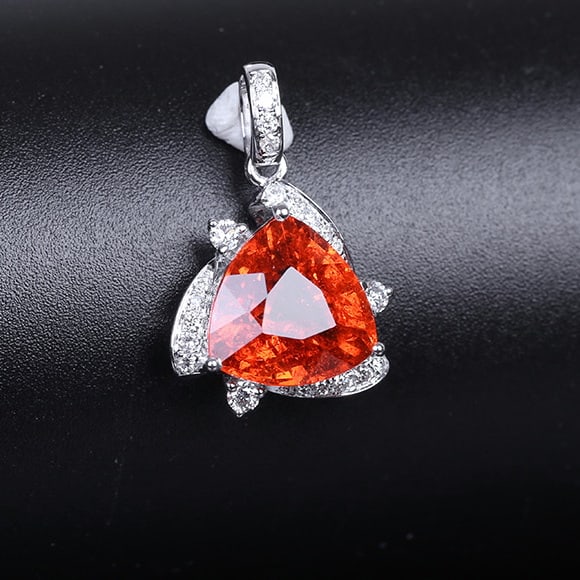 14k Gold 3.25 Ctw Natural Spessartine & Diamond Pendant( Without Chain ) - 2