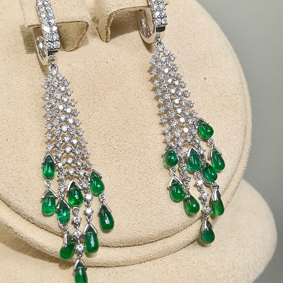 14k Gold 4.52 Ctw Vivid Green Natural Emerald & Diamond Earrings - 4
