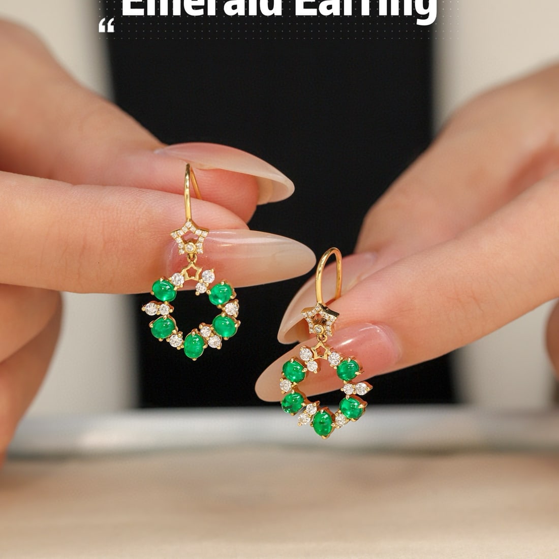 14k Gold 1.47 Ctw Vivid Green Natural Emerald & Diamond Earrings - 3