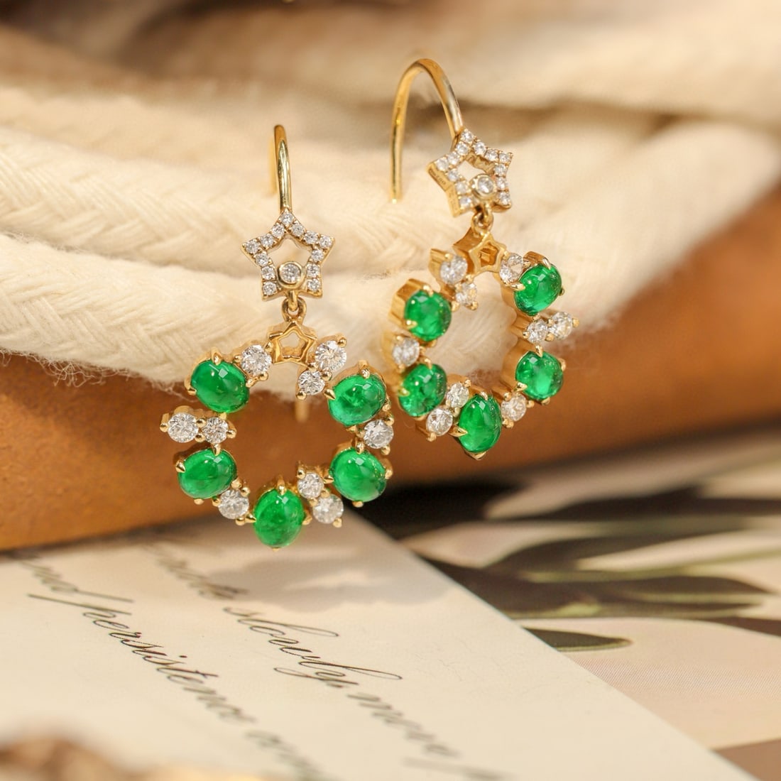 14k Gold 1.47 Ctw Vivid Green Natural Emerald & Diamond Earrings - 5