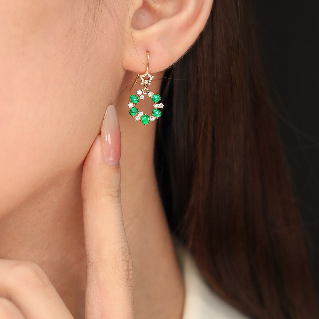 14k Gold 1.47 Ctw Vivid Green Natural Emerald & Diamond Earrings - 6