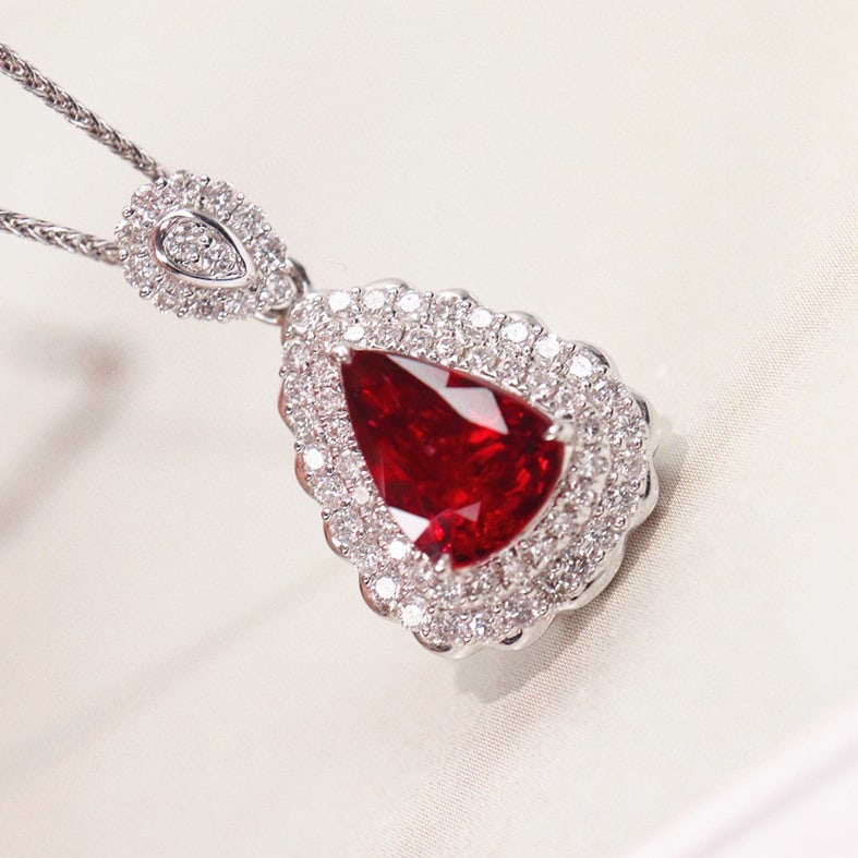 14k Gold 1.73 Ctw Natural Ruby & Diamond Pendant( Without Chain ) - 3
