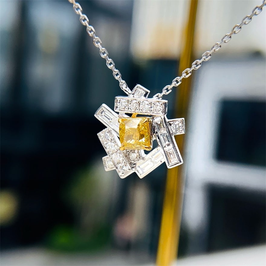 14k Gold 0.60 Ctw Natural Yellow Diamond & Diamond Necklace - 2