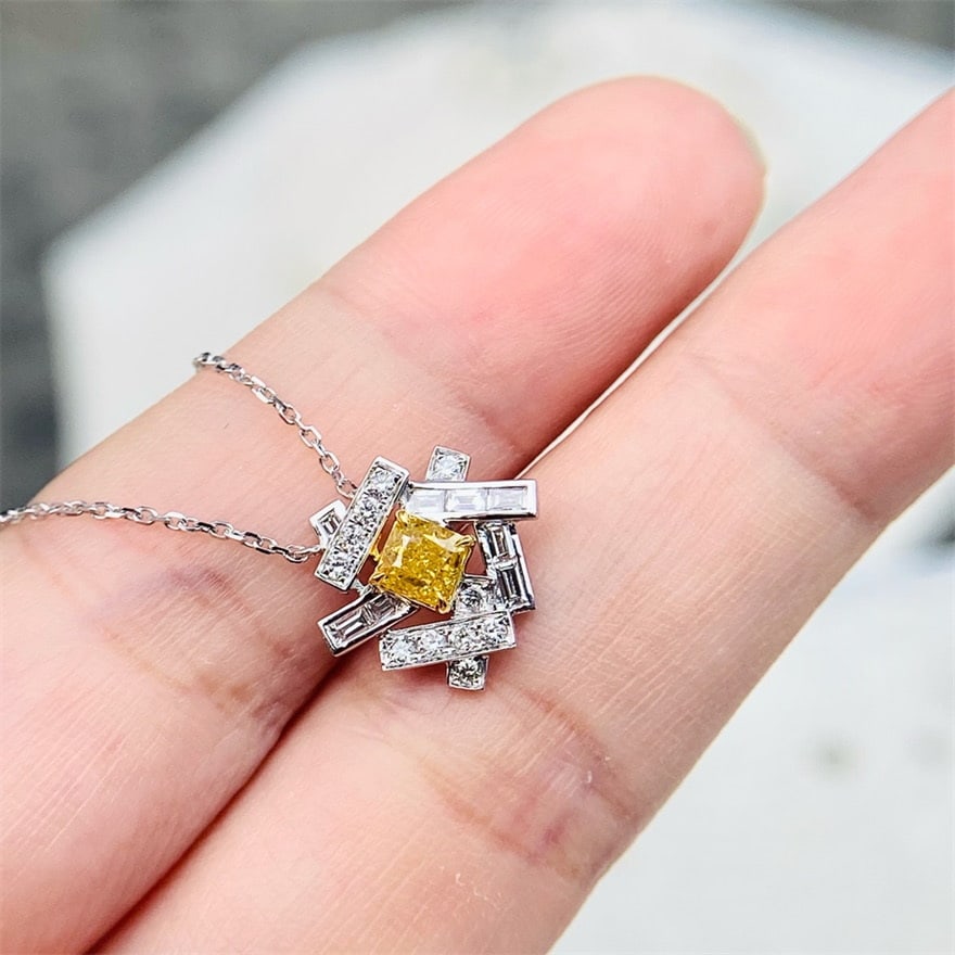 14k Gold 0.60 Ctw Natural Yellow Diamond & Diamond Necklace - 3
