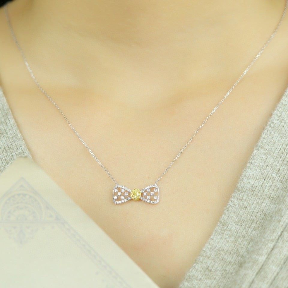14k Gold 0.35 Ctw Natural Yellow Diamond & Diamond Necklace - 6