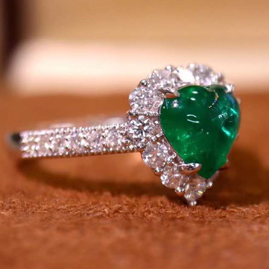 14k Gold 1.84 Ctw Vivid Green Natural Emerald & Diamond Ring - 2
