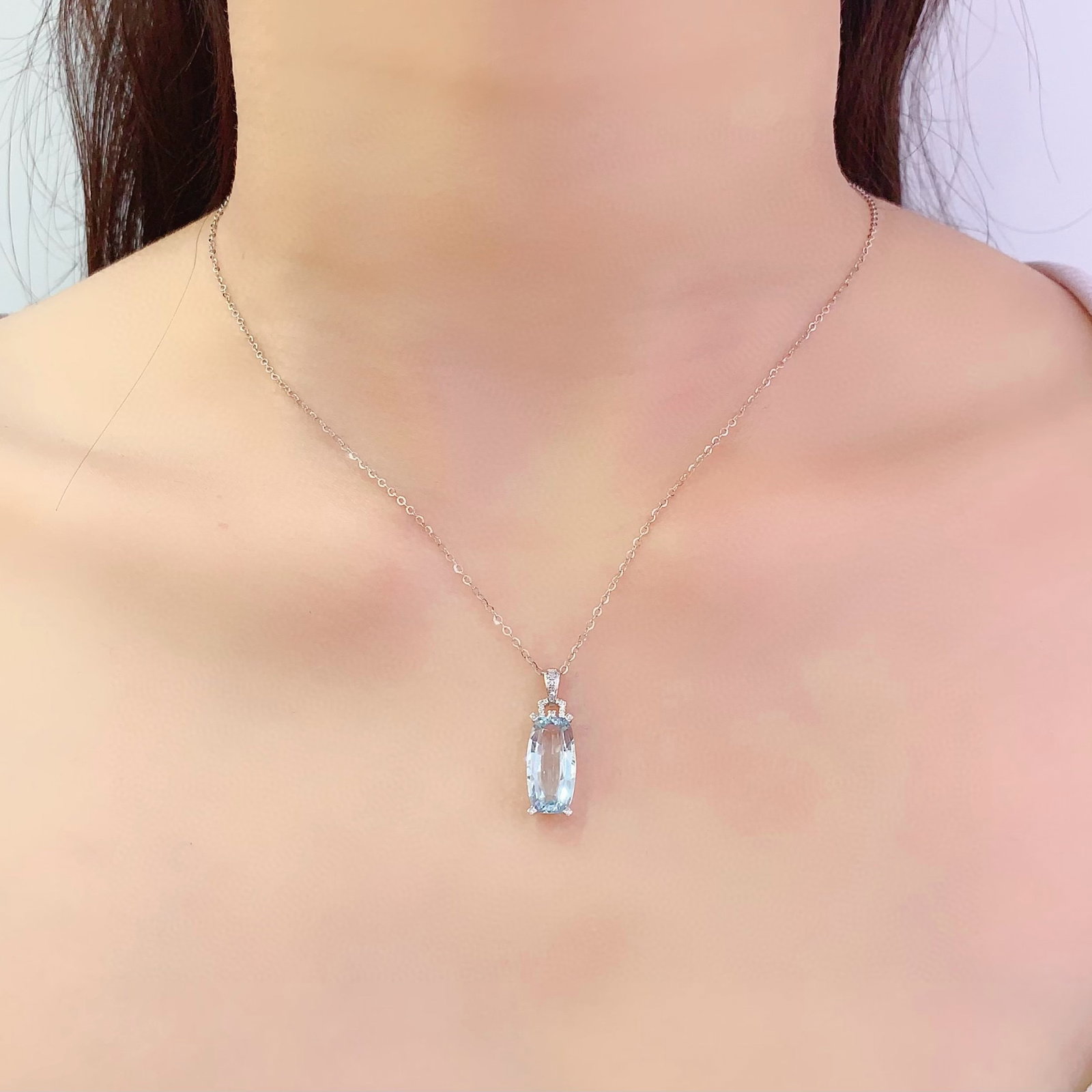 14k Gold 3.63 Ct Natural Aquamarine & Diamond Pendant( Without Chain ) - 6