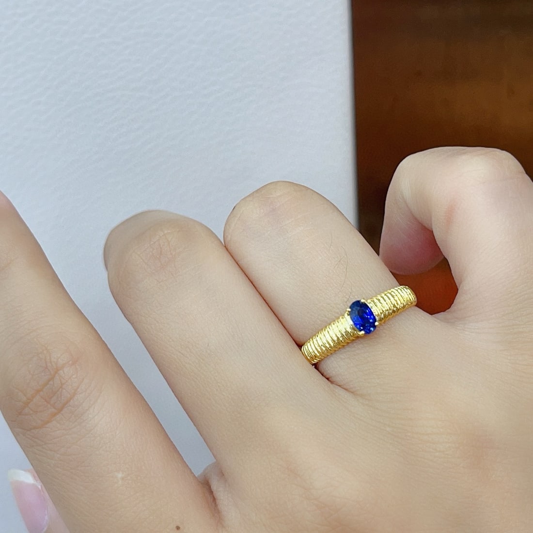14k Gold 0.45 Ct Natural Sapphire Ring - 6