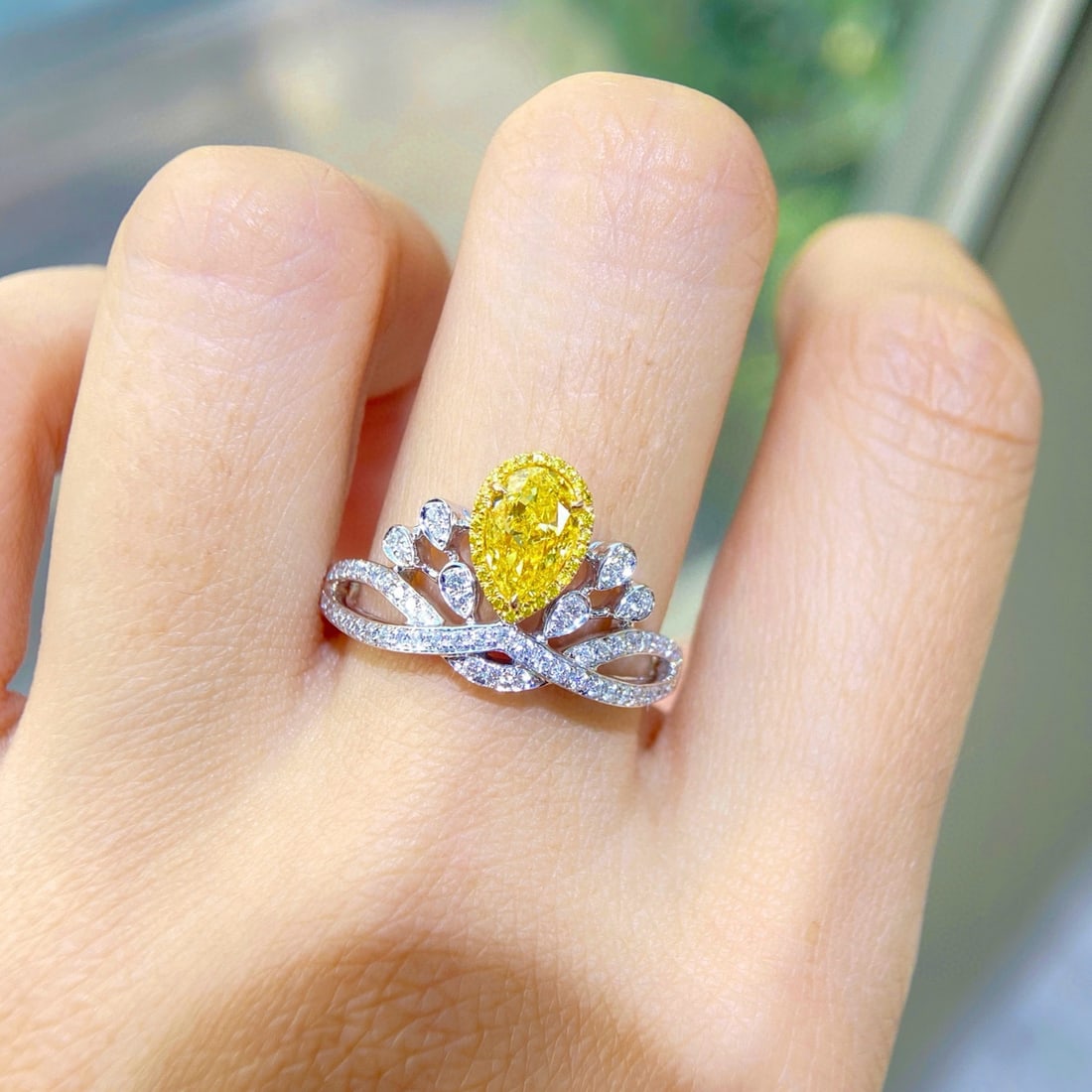 Gia Certified 14k Gold 1.41 Ctw Natural Yellow Diamond & Diamond Ring - 4