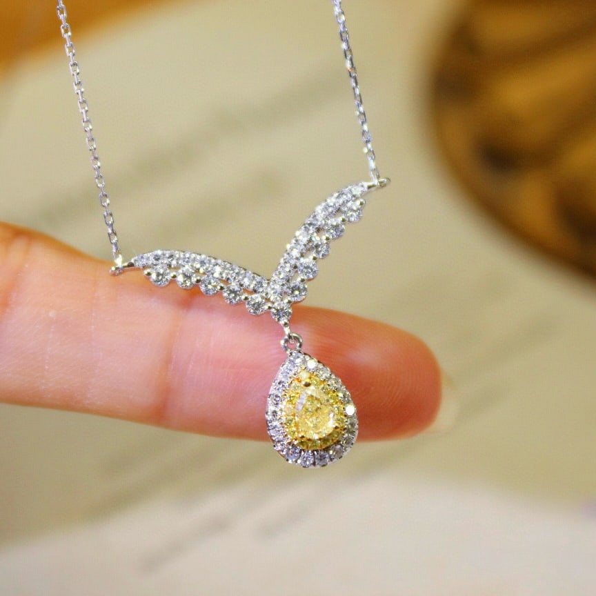 14k Gold 0.58 Ctw Natural Yellow Diamond & Diamond Necklace - 3