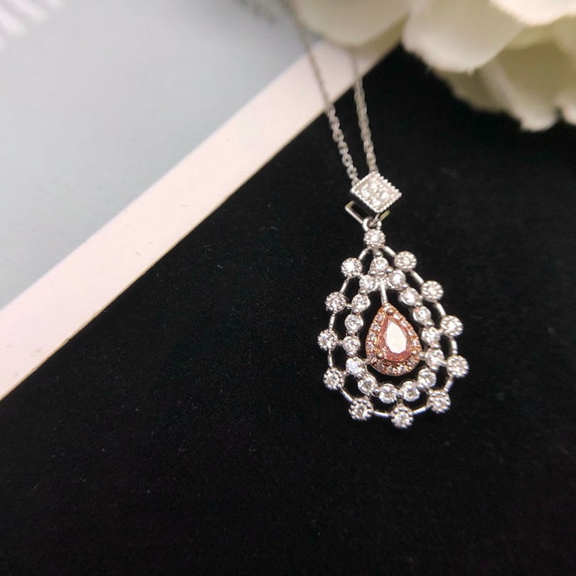 14k Gold 0.61 Ctw Natural Pink Diamond & Diamond Pendant( Without Chain ) - 5