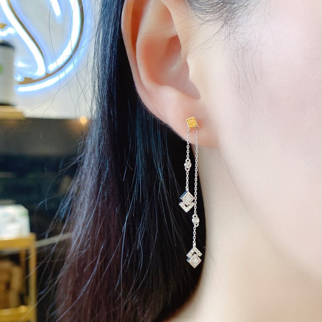 14k Gold 0.56 Ctw Natural Yellow Diamond & Diamond Earrings - 3