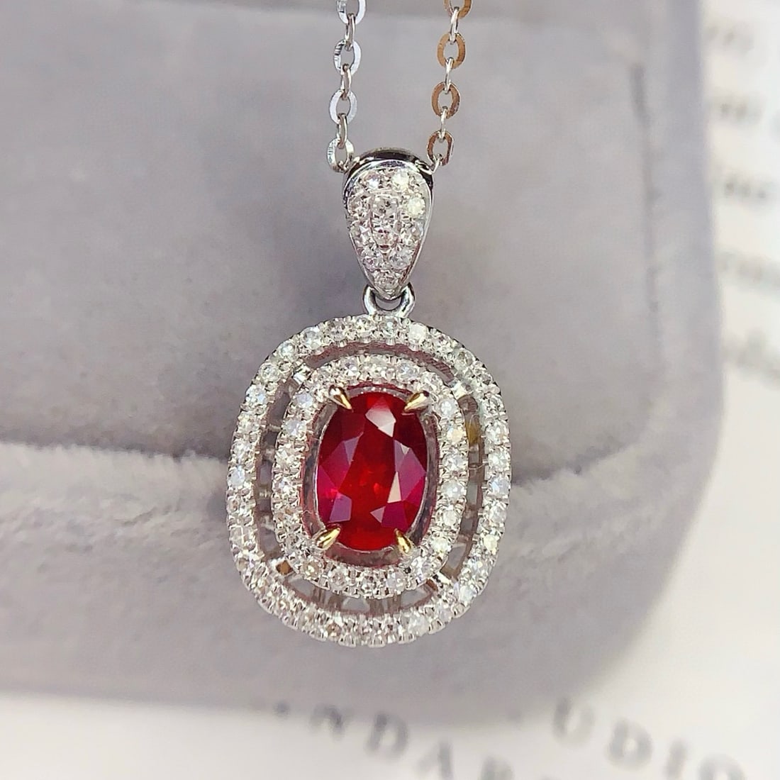 14k Gold 0.8 Ct Vivid Red Natural Ruby & Diamond Necklace: Ref:231090386 // gold content:14k gold // main gemstone:ruby // shape:oval // carat weight:0. 8ct // color:vivid red // treatment:natural // // adjacent gemstone 2 : diamond // number of stones:66 // 
