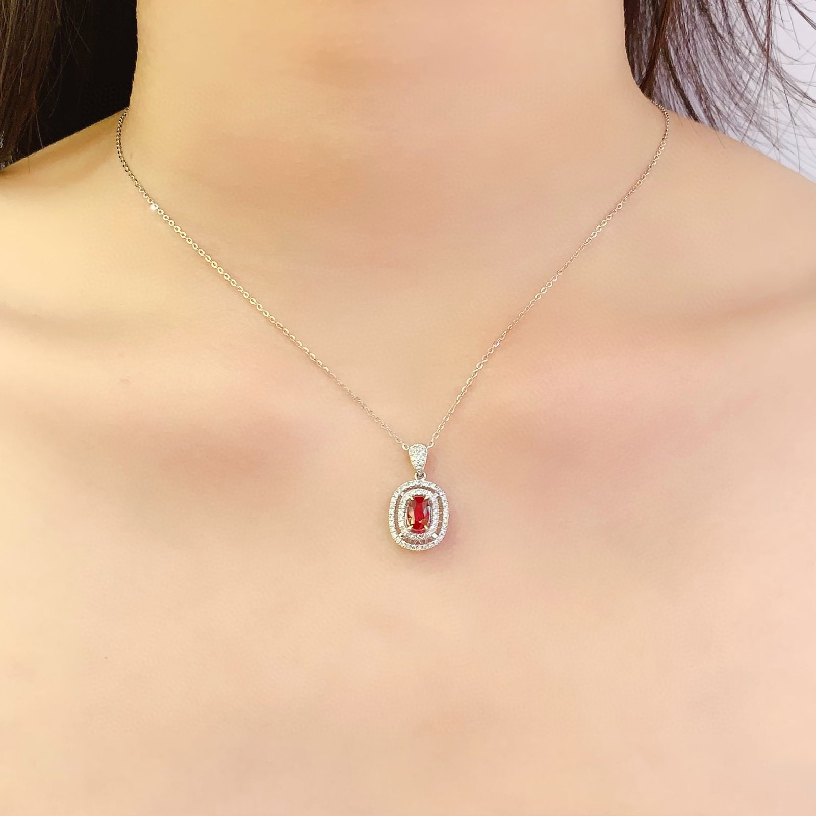 14k Gold 0.8 Ct Vivid Red Natural Ruby & Diamond Necklace - 6