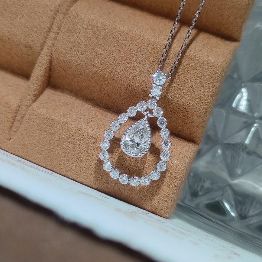 Gia Certified 14k Gold 0.57 Ctw Natural G Si1 Pear Diamond Necklace - 3