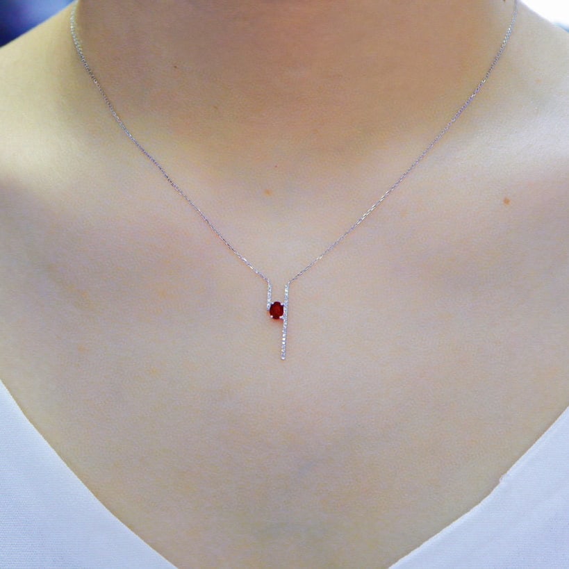 14k Gold 0.44 Ctw Vivid Red Natural Ruby & Diamond Necklace - 6