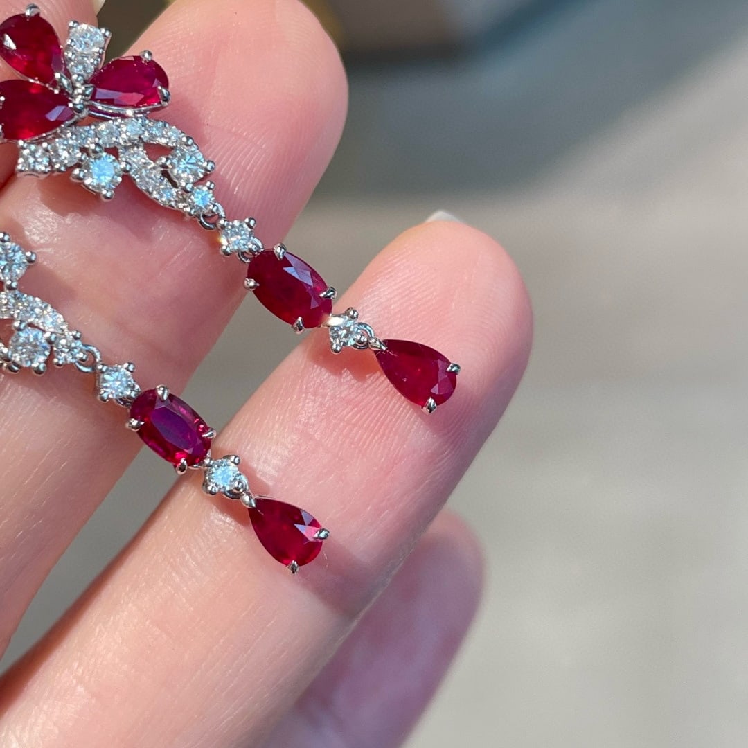 14k Gold 2.2 Ct Natural Ruby & Diamond Earrings - 7