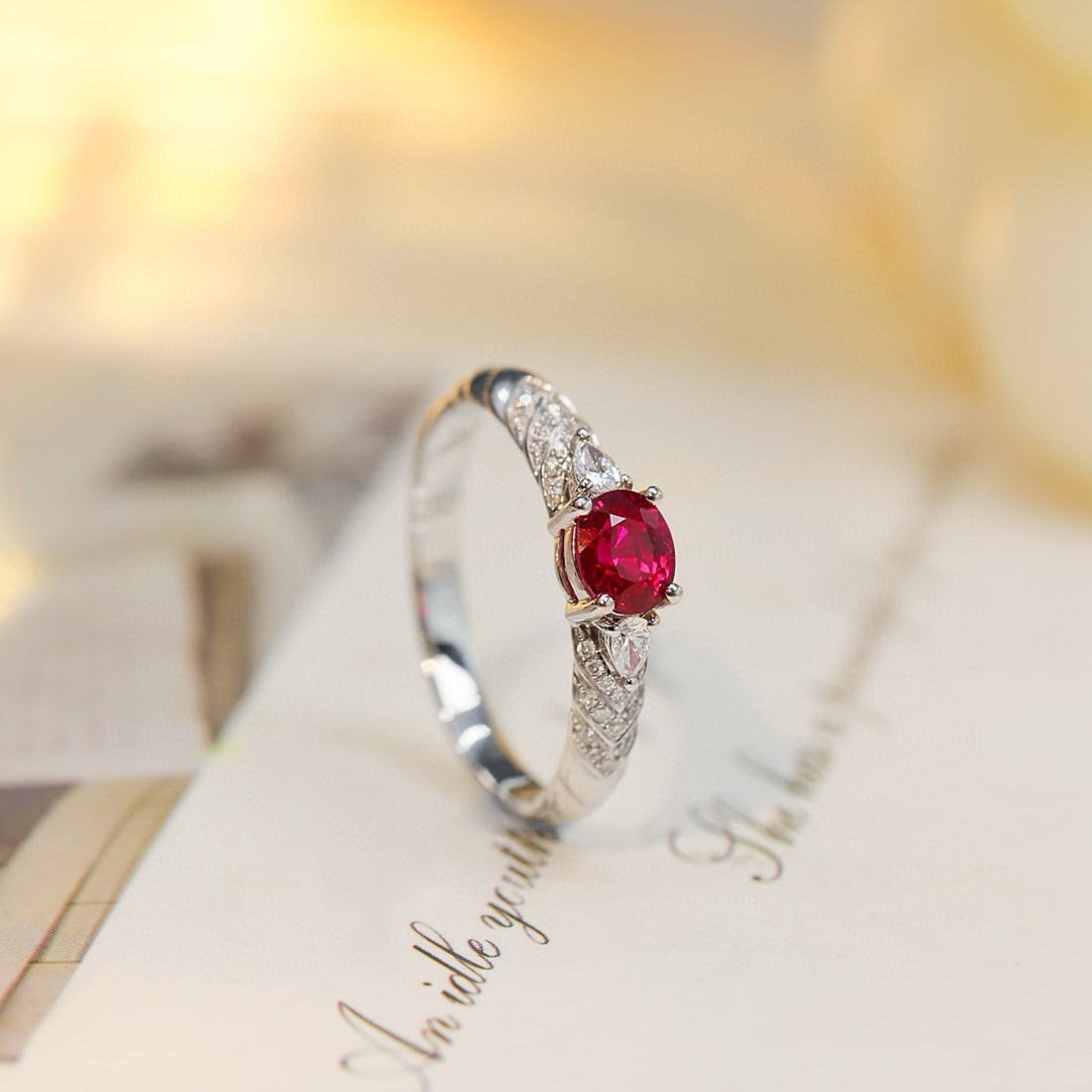 14k Gold 0.89 Ctw Natural Ruby & Diamond Ring: Ref:231090439 // gold content:14k gold // ring size:7. 25us // // main gemstone:ruby // shape:oval // carat weight:0. 72ct // color:red // treatment:natural // // adjacent gemstone 2 : diamond //