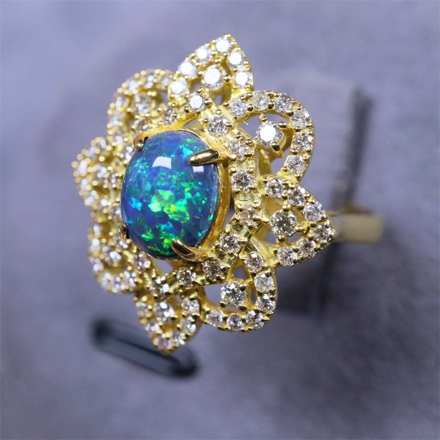14k Gold 1.7 Ctw Natural Opal & Diamond Ring - 5