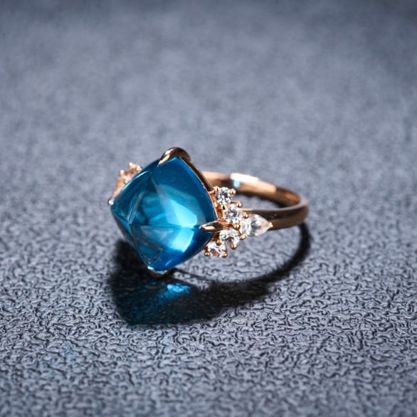 14k Gold 9.58 Ctw Natural Topaz & Sapphire Ring - 4