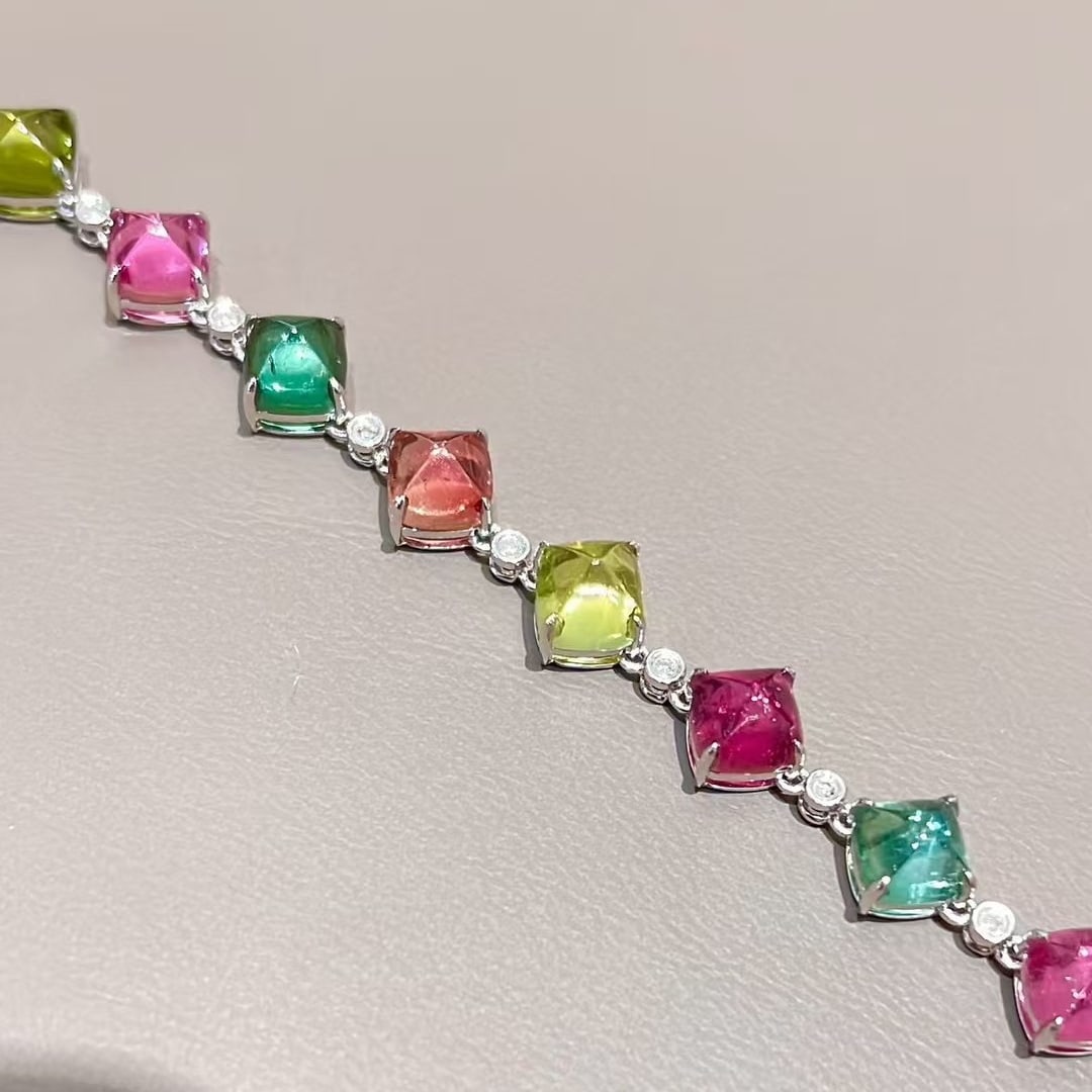 14k Gold 13.2 Ct Natural Tourmaline & Diamond Bracelet - 4