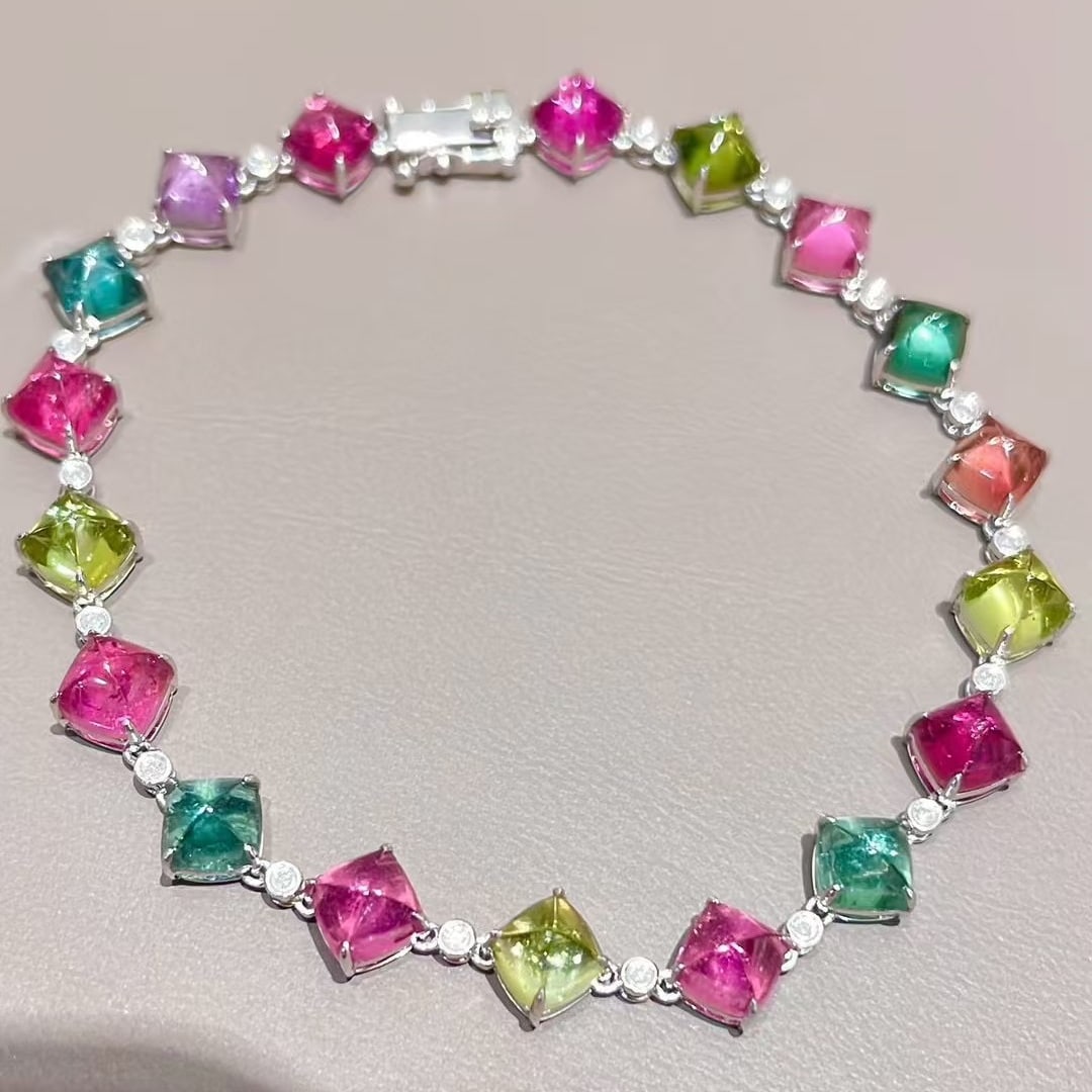 14k Gold 13.2 Ct Natural Tourmaline & Diamond Bracelet - 6