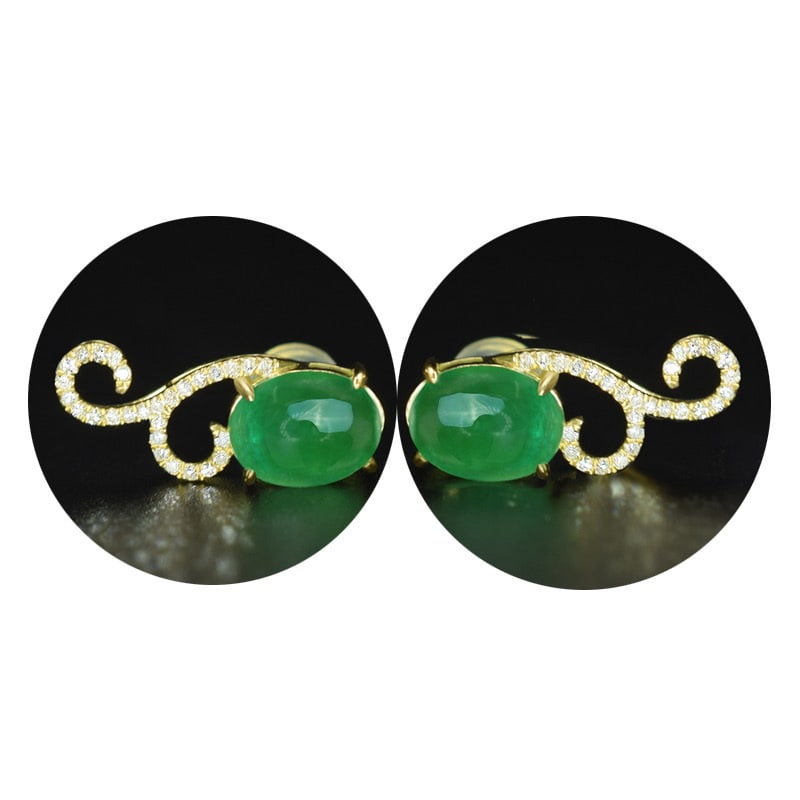 14k Gold 3.05 Ct Natural Emerald & Diamond Earrings - 3