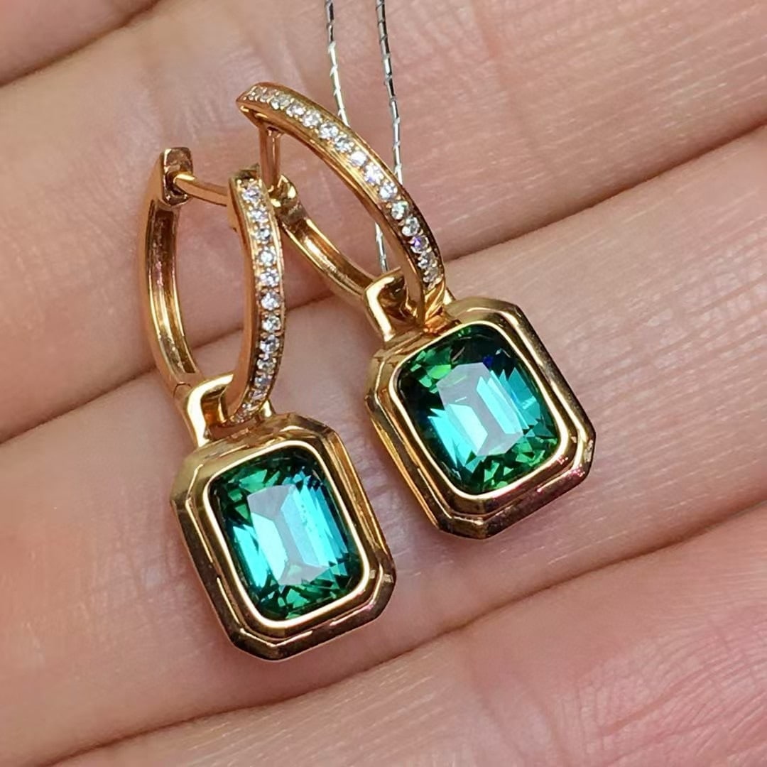 14k Gold 2.1 Ct Natural Tourmaline & Diamond Earrings - 2