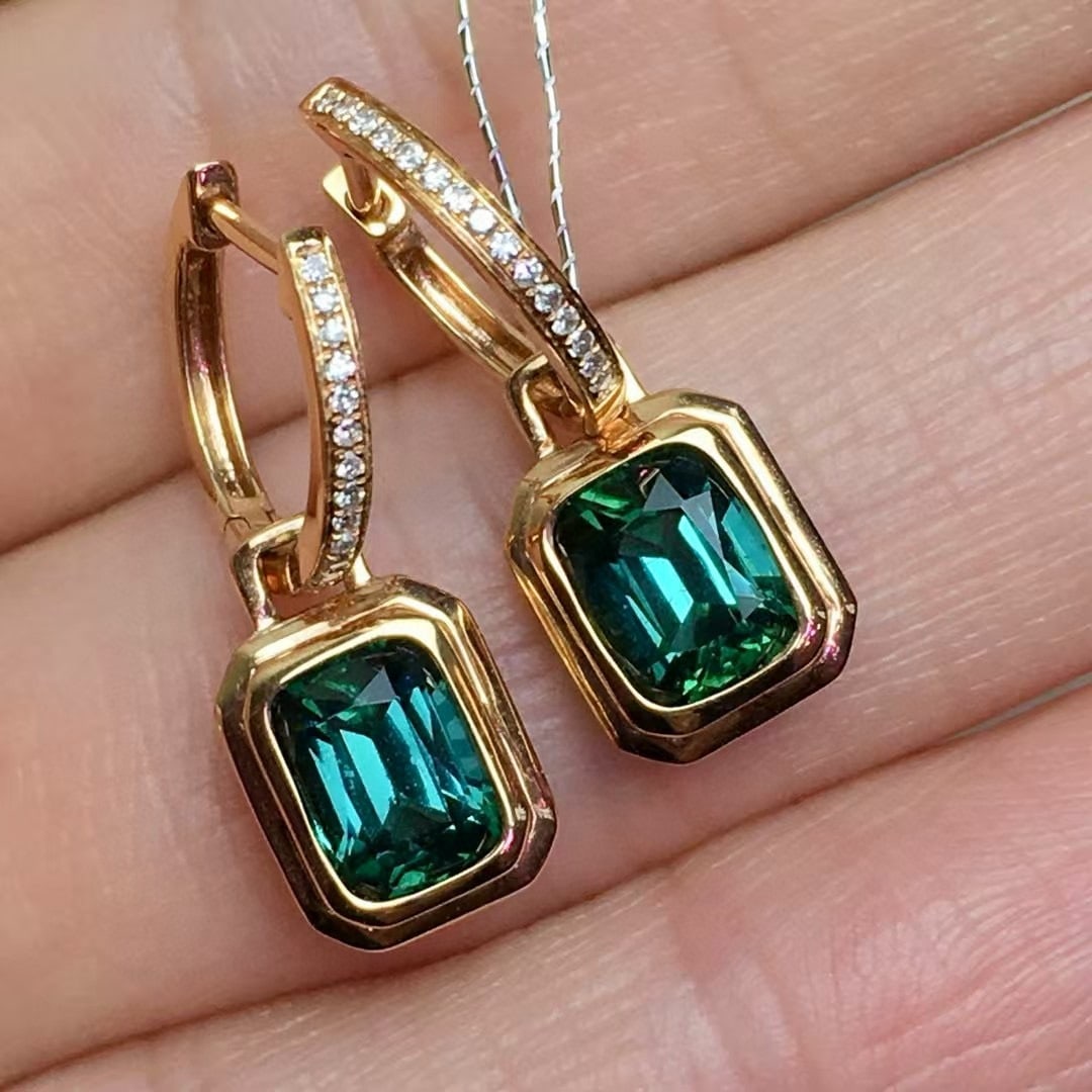 14k Gold 2.1 Ct Natural Tourmaline & Diamond Earrings - 3