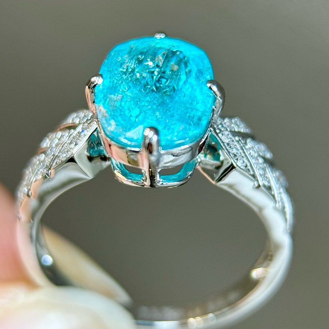 14k Gold 3.91 Ctw Natural Paraiba Tourmaline & Diamond Ring - 5