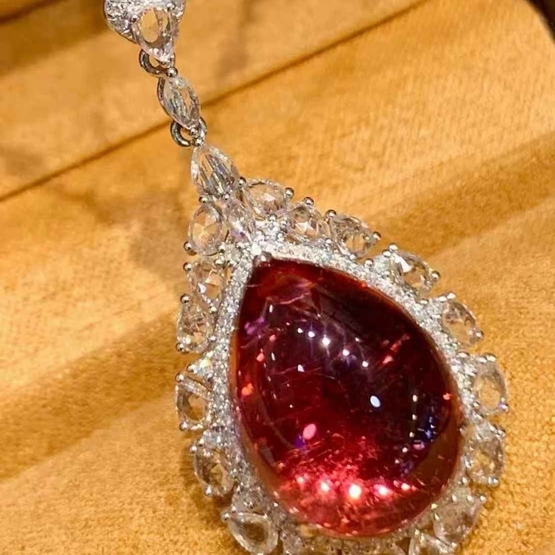 14k Gold 10.7 Ct Natural Tourmaline & Diamond & Sapphire Pendant( Without Chain ) - 2