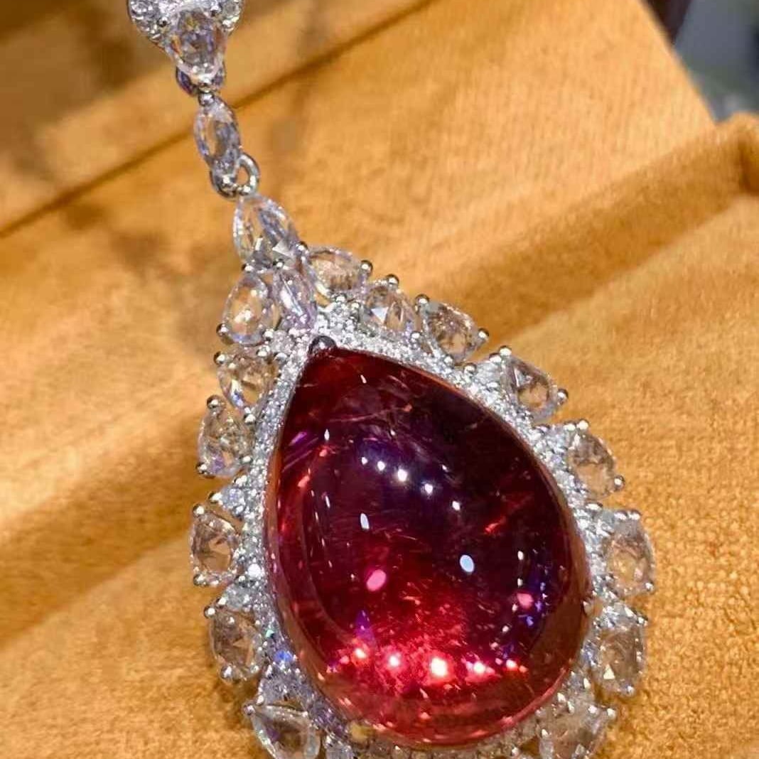 14k Gold 10.7 Ct Natural Tourmaline & Diamond & Sapphire Pendant( Without Chain ) - 4