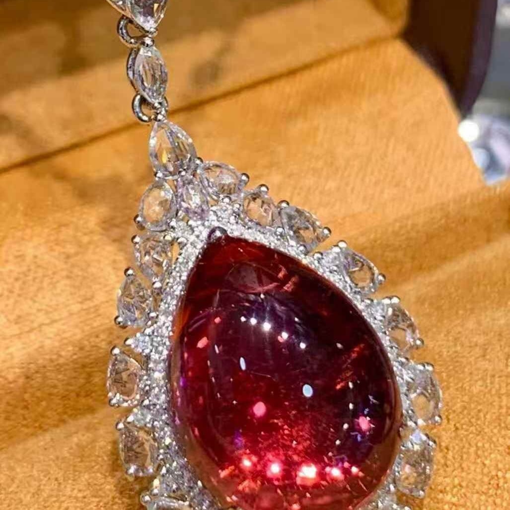14k Gold 10.7 Ct Natural Tourmaline & Diamond & Sapphire Pendant( Without Chain ) - 6