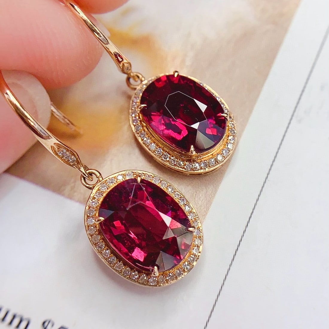 14k Gold 5 Ct Natural Tourmaline & Diamond Earrings - 2