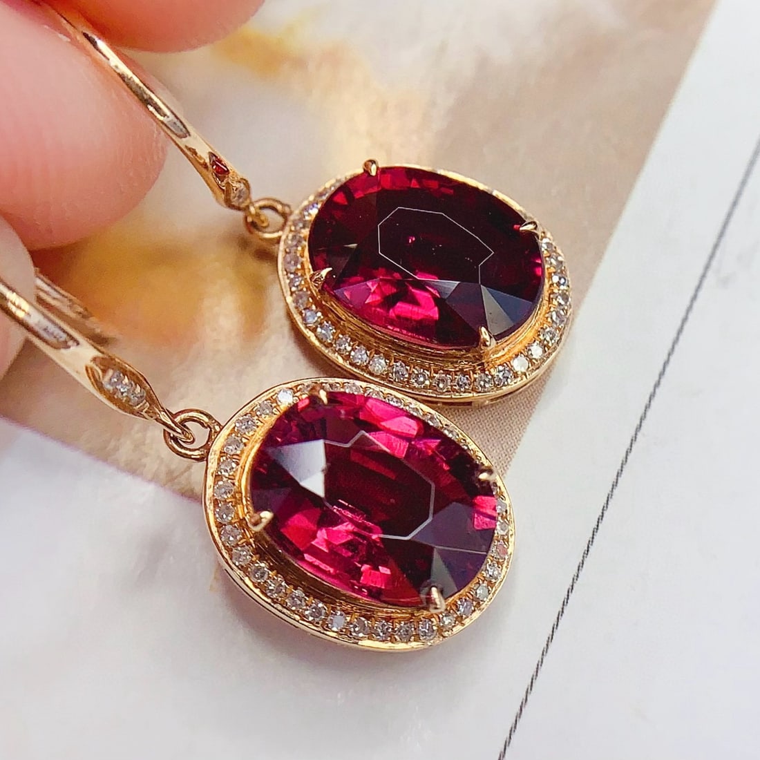 14k Gold 5 Ct Natural Tourmaline & Diamond Earrings - 3