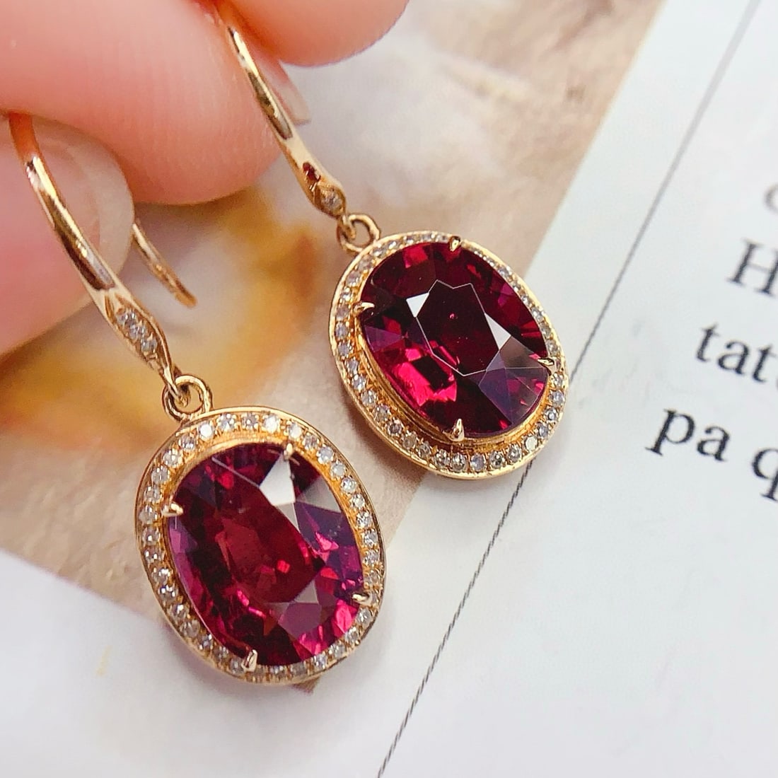 14k Gold 5 Ct Natural Tourmaline & Diamond Earrings - 5