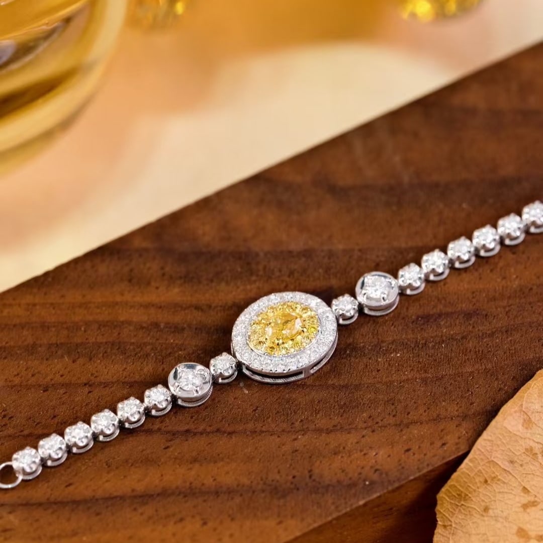 14k Gold 0.60 Ctw Natural Yellow Diamond & Diamond Bracelet - 6