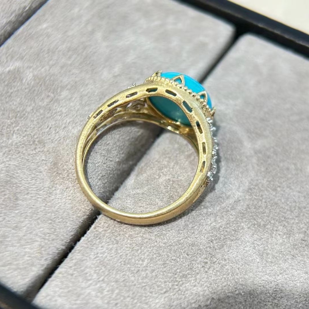 14k Gold 4.80 Ctw Natural Blue Turquoise & Diamond Ring - 3