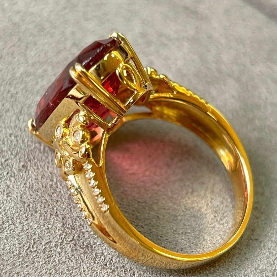 14k Gold 8.17 Ctw Natural Tourmaline & Diamond Ring - 2